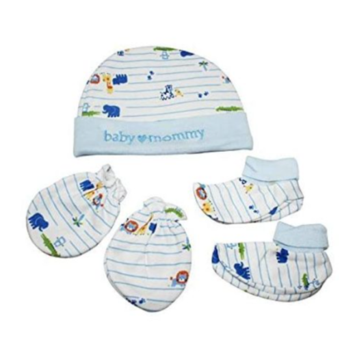 Baby 1 Cap Pair Of Mittens and Pair Of Socks Multiple Designs SMALL Each