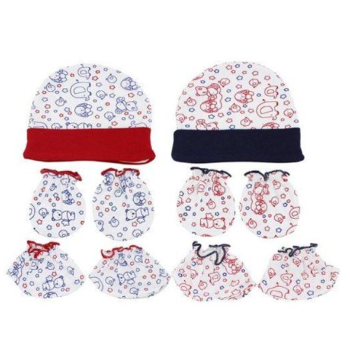 2Pcs Baby Cotton Cap,Mitten and Booties Set - Multiple Designs SMALL Each