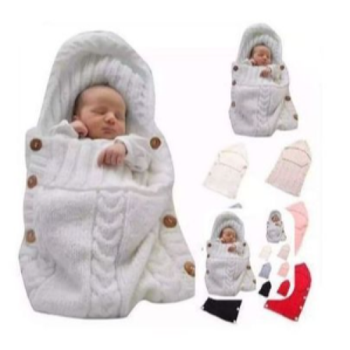 Newborn Baby Wrap Swaddle Blanket Knit Sleeping Bag - Cream, Blue, Pink, Grey SMALL EACH