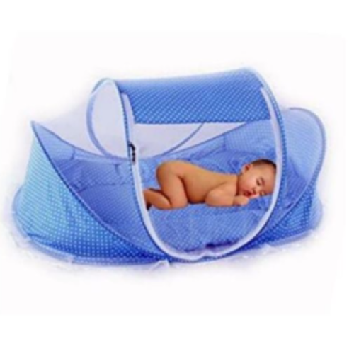 Polka Dot Designed Baby Net And Mattress - Blue SMALL EACH